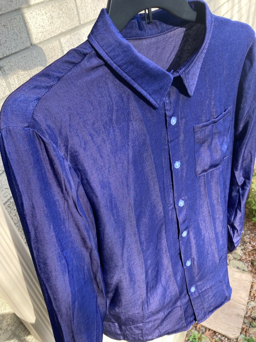 Metallic Dark Purple Slinky Super Soft Button Down Collared Shirt Whimsigoth - Picture 4 of 17